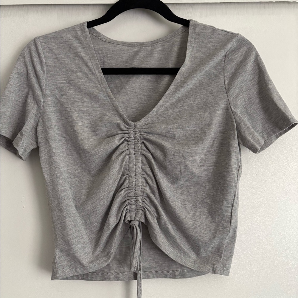 Gray Ruched V-Neck Women's Top